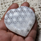 Flower of Life Etched Selenite Heart~CRSFOLHT