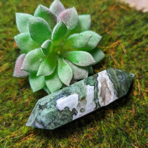 Moss Agate Druzy Wand~CRMADW01