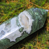 Moss Agate Druzy Wand~CRMADW01