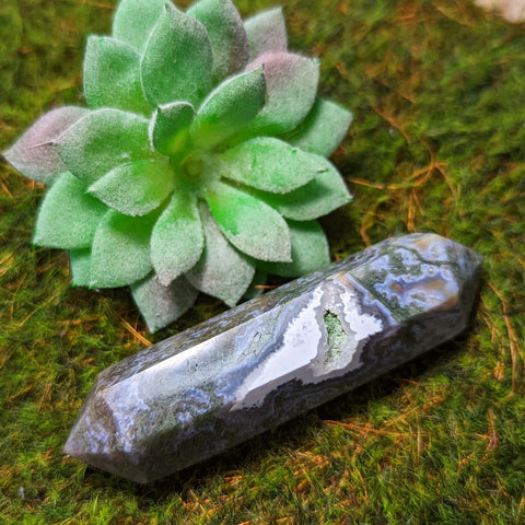 Moss Agate Druzy Wand~CRMADW03