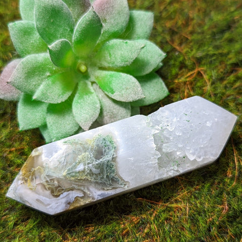 Moss Agate Druzy Wand~CRMADW04