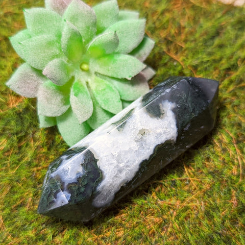 Moss Agate Druzy Wand~CRMADW05