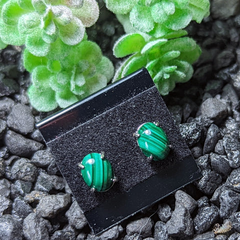 Malachite Post Earrings-Oval~JSSMLOE3