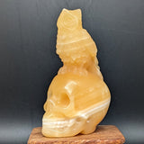 Yellow Calcite "Owl on Skull" Carving~CRYCOOSC