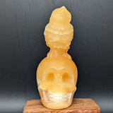 Yellow Calcite "Owl on Skull" Carving~CRYCOOSC