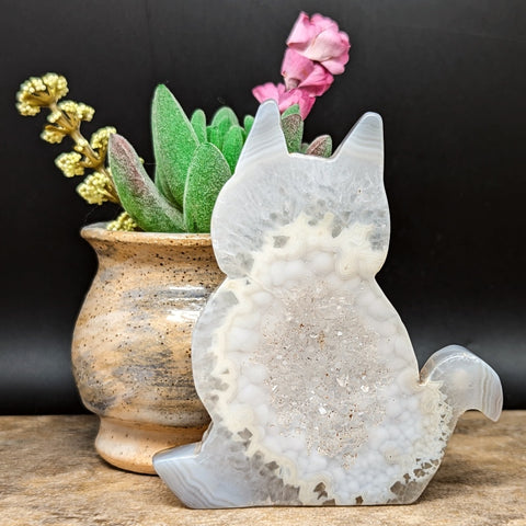 Druzy Agate Cat Carving~CRACAT01