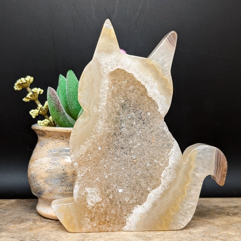 Druzy Agate Cat Carving~CRACAT08