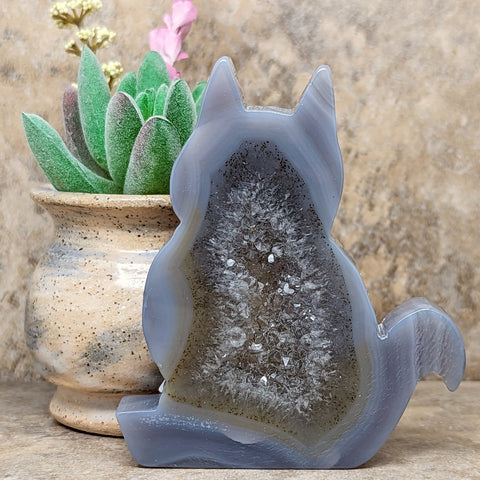 Druzy Agate Cat Carving~CRACAT10