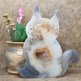 Druzy Agate Cat Carving~CRACAT13