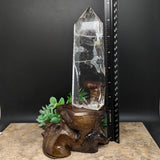 Lodolite Quartz Crystal in Wood Branch Stand~CRQCWS08