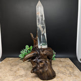 Lodolite Quartz Crystal in Wood Branch Stand~CRQCWS08