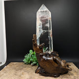 Lodolite Quartz Crystal in Wood Branch Stand~CRQCWS08