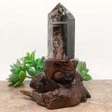 Lodolite Quartz Crystal in Wood Branch Stand~CRQCWS23